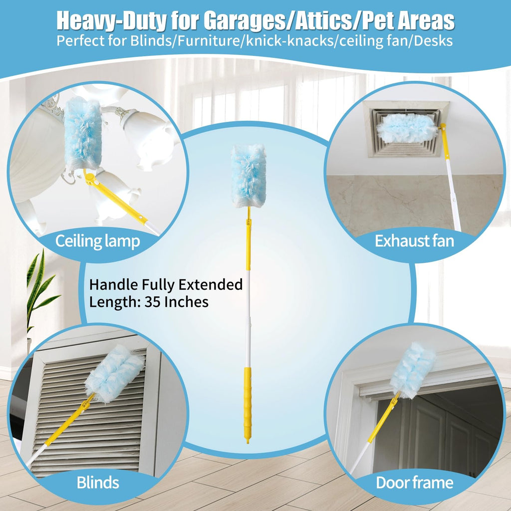 Senowi 40 Count 360° Heavy Duty Duster Refills Compatible with Swiffer,Large Size-Extra Thick Disposable Electrostatic Duster Refill with 1 Retractable Handle(35-inch Length Fully expanded)