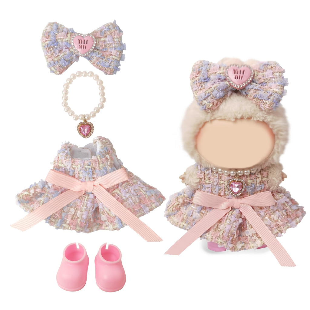 Clothes Compatible with LABUBU Doll - 4PCS Sweet Pastel Set, 17cm Doll Clothes Designer Outfit for Fairy Tales Theme, Cute Stylish Accessories for Labubu, No Doll (Cotton Candy Princess)