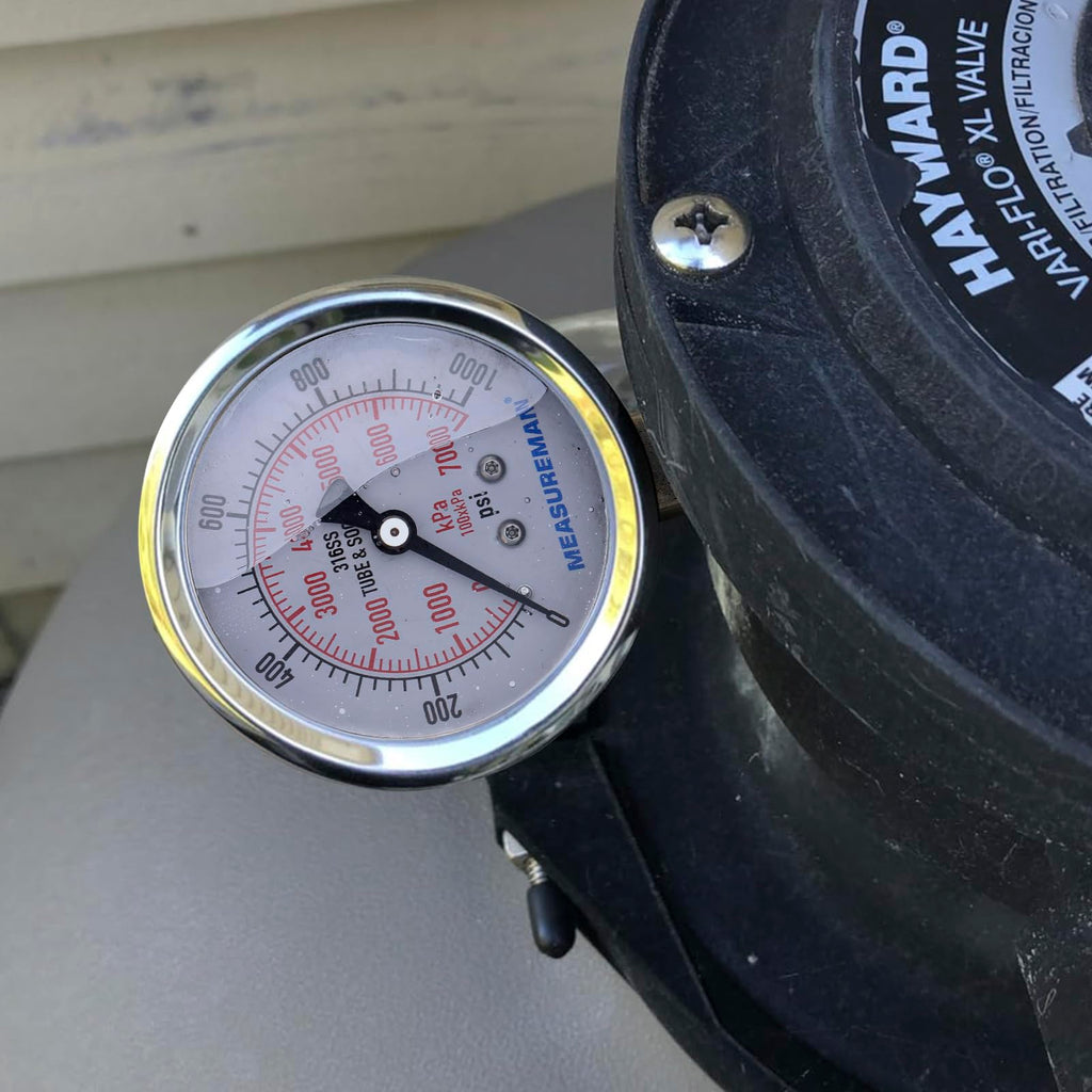 MEASUREMAN 2-1/2" Dial Size, Glycerin Filled Pressure Gauge, 0-1000psi/kpa, 304 Stainless Steel Case, 1/4" NPT Center Back Mount