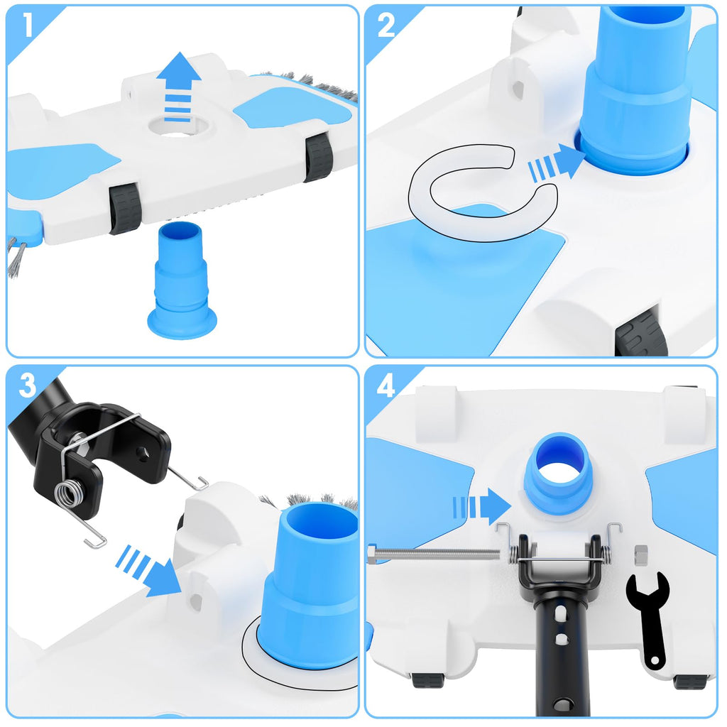 Enhanced Pool Vacuum Head with Direction-Control Swivel Handle, Stable-Maintain Spring, Vinyl Pool Vac with Wheels, Side Brush and Bottom Brush for Inground & Above Ground Pools