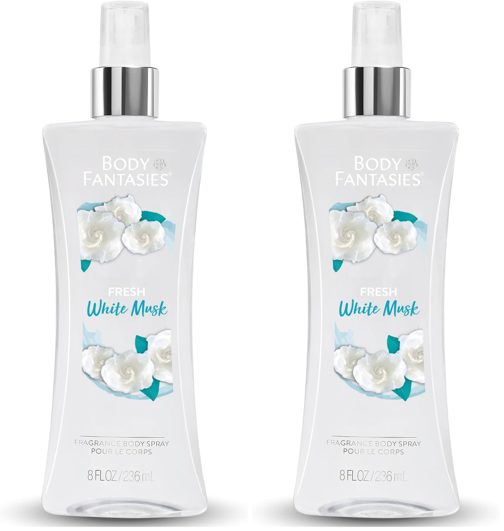 Body Fantasies Signature Fragrance Body Spray, Fresh White Musk, 8 Fluid Ounce (Pack of 2)