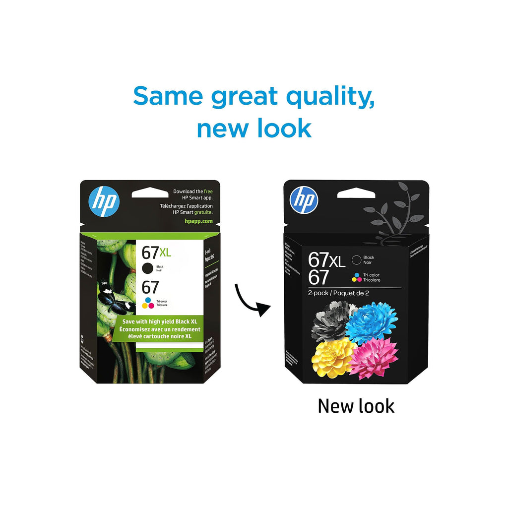 HP Original 67 Tri-Color / 67XL Black Ink Cartridges (2-Pack) | Works DeskJet 1255, 2700, 4100 Series Envy 6000, 6400 Series | Eligible for Instant Ink | 3YP30AN