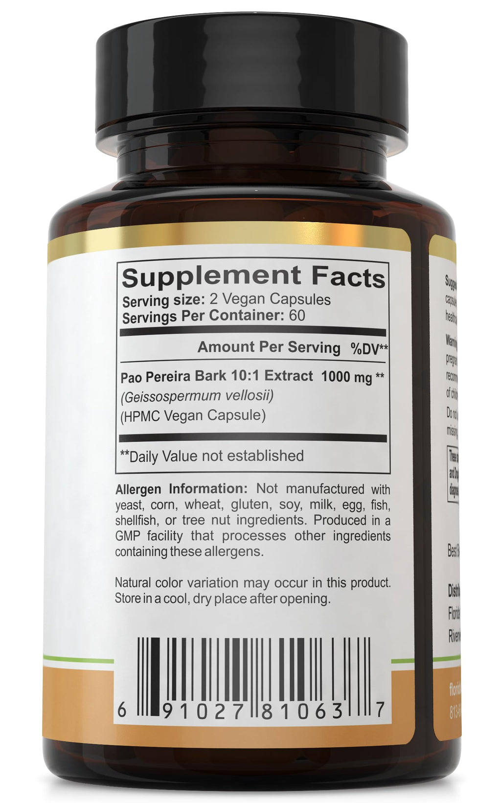 Florida Herbal Pharmacy, Pao Pereira Bark Extract Supplement Capsules