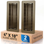 4" x 10" Floor Register Vent Covers 2-Pack, Walkable Powder-Coated Metal Vent Covers with Adjustable Airflow, Curved Safe Edges for Floor/Wall, Brown