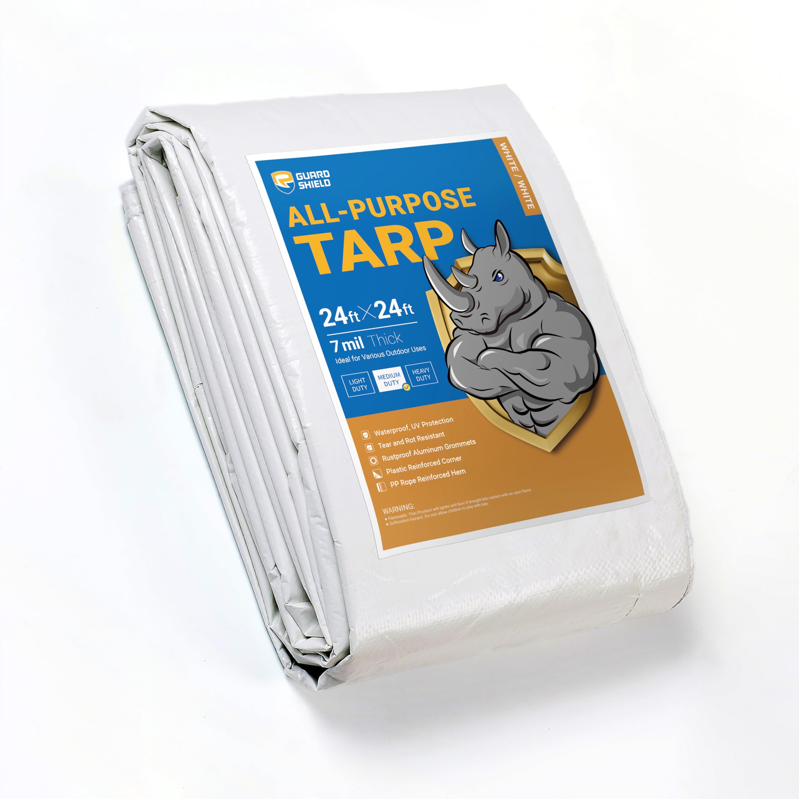 GUARD SHIELD White Tarp 24x24 Feet Medium Duty All Purpose Poly Tarps Cover 7mil