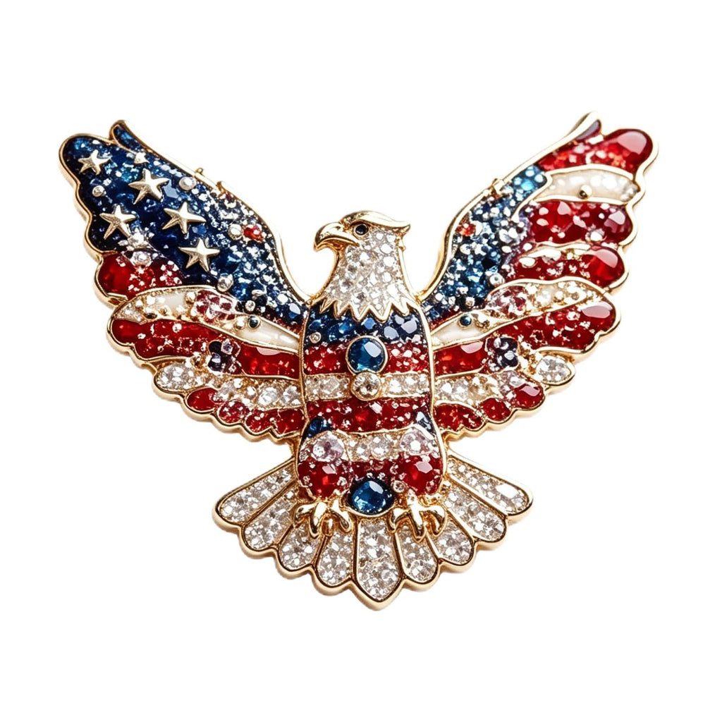 250th Anniversary Enamel Brooch Pin, Red White and Blue Patriotic Brooch, Eagle Design Enamel with Rhinestones Jewelry Gift