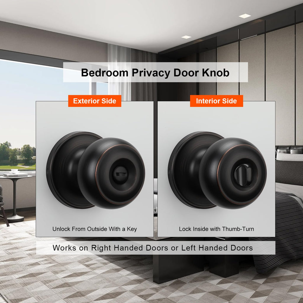 Haidms 6 Pack Oil Rubbed Bronze Door Knobs Interior, Bronze Privacy Interior Door Knobs for Bedroom or Bathroom Classic Round Doorknobs Hardware