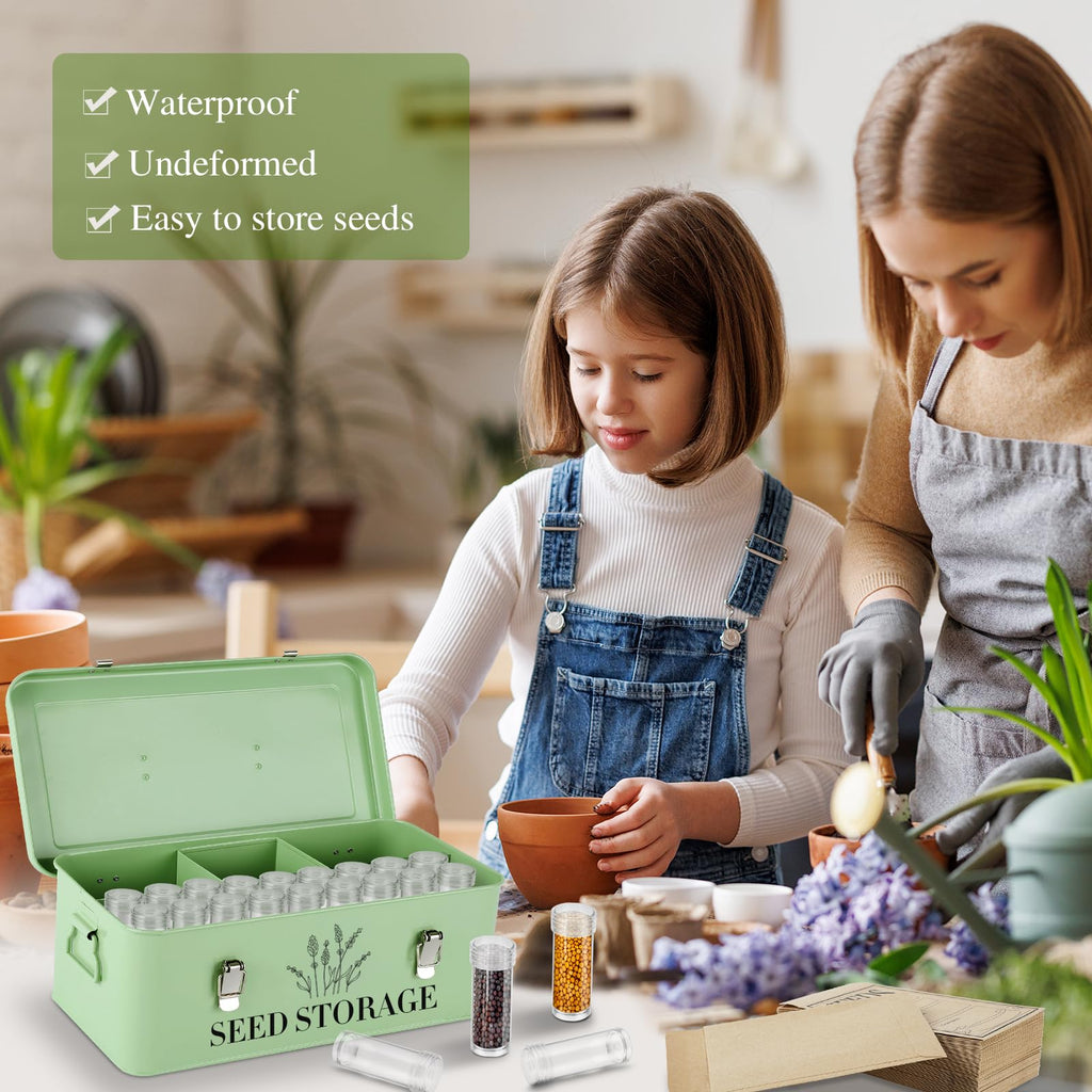 Seed Storage Box , Metal Seed Organizer Saving Box, Seeds Packet Container