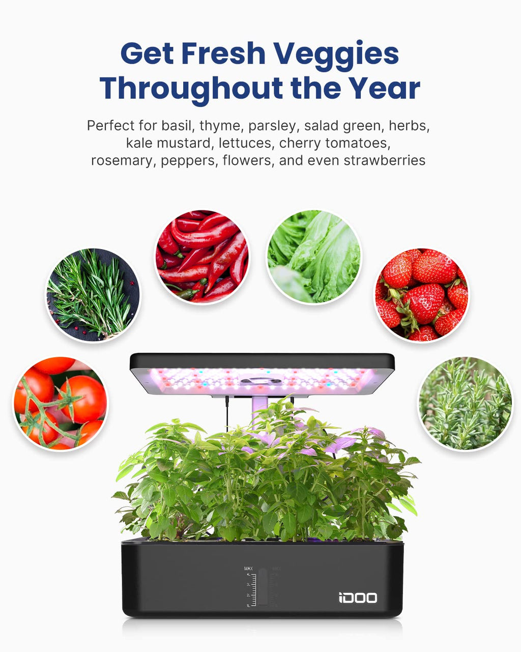 iDOO 12Pods Hydroponics Growing System Garden with LED Grow Light