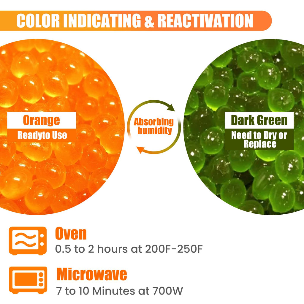 VOISEN 2 LBS Orange Indicating Silica Gel Desiccant Beads,Reusable Desiccant Industry Standard 3-5 mm,Desiccant for 3D Printer,Electronic,Clothes,Painting,Jewelry
