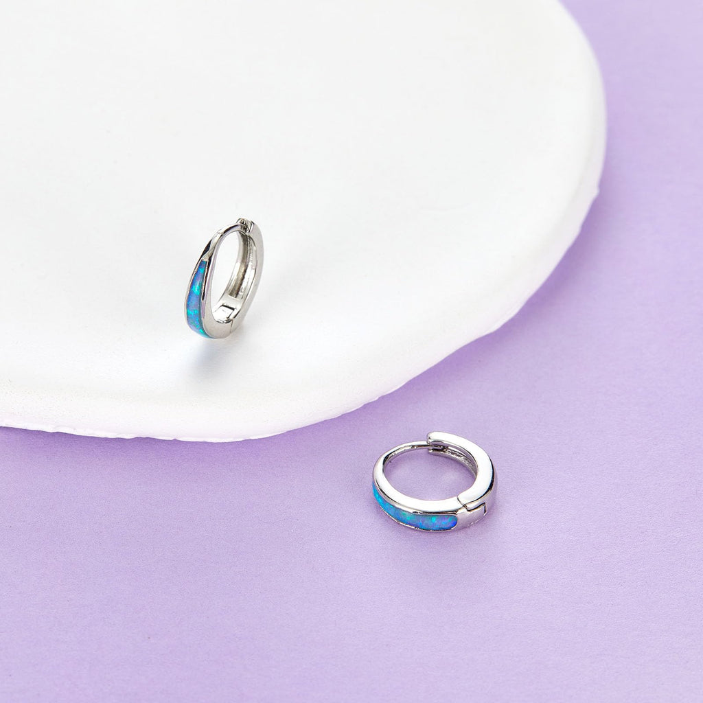 Silver Earrings for Women Trendy White Opal Huggie Earrings Small Silver Hoop Earring 14k Gold Plated Opal Jewelry Birthday Gifts for Women Mom Her