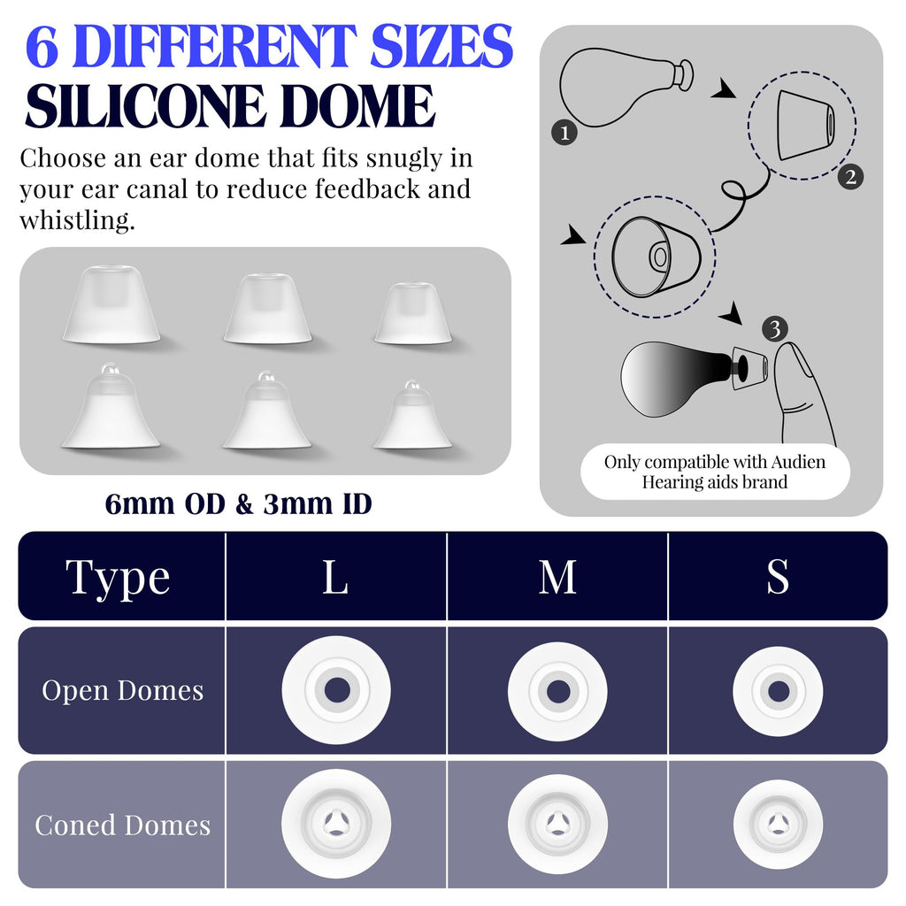 Wovnet Hearing Amplifier Cleaning Tools, Compatible with Audien Hearing Aid Kit Includes 6 Sizes Silicone Dome, Cleaning Brush with Screwdriver Wax Guards Filter and Carrying Case(12 Pcs)