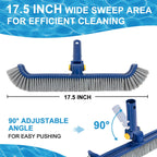 POOLAZA Pool Brush with Rotatable Handle,17.5" Pool Brush Head for Inground Pools, Above-Ground & Vinyl Pools, Heavy-Duty Pool Brushes for Cleaning Pool Walls