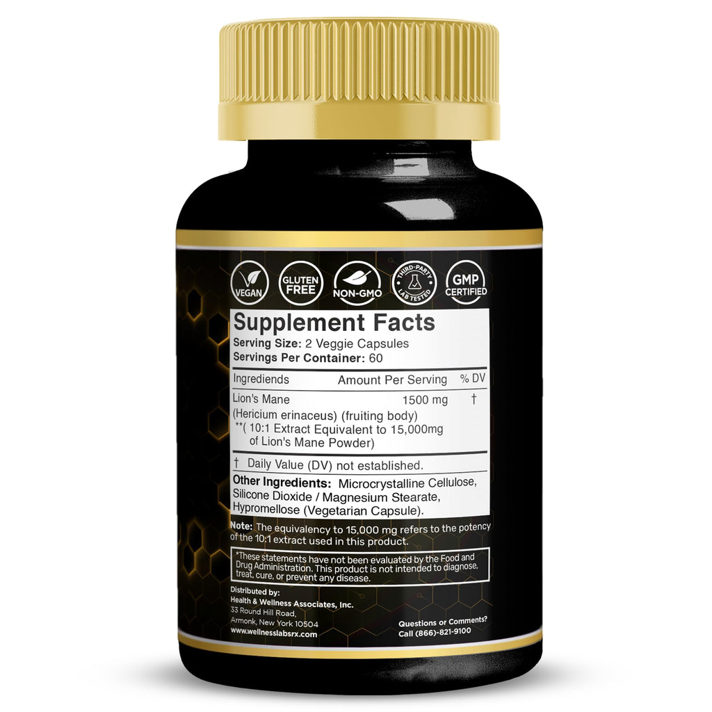 Lions Mane Supplement Capsules - 120 Count - Mushroom Supplement, Brain Supplements for Memory and Focus, Lion's Mane Mushroom Capsules - Cognitive & Immune Support, Focus Supplement - 2 Pack
