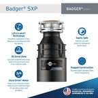InSinkErator Badger 5XP Garbage Disposal, Badger Series 3/4 HP Continuous Feed Food Waste Disposer