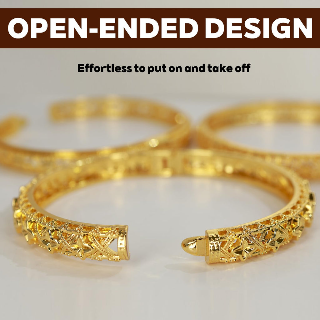3 Pack 18K Gold Plated Dubai Gold Bangle Bracelet Jewelry Set for Women