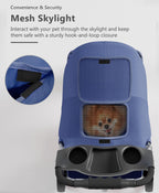 OS MOTOR Pet Stroller with 3 Wheels for Small/Medium Pets, Portable Travel Foldable Carrier Jogger for Dog Cat Puppy Kitty, Rear Wheel Breaks, Storage Basket, Visible Mesh Weather Cover (Navy Blue)