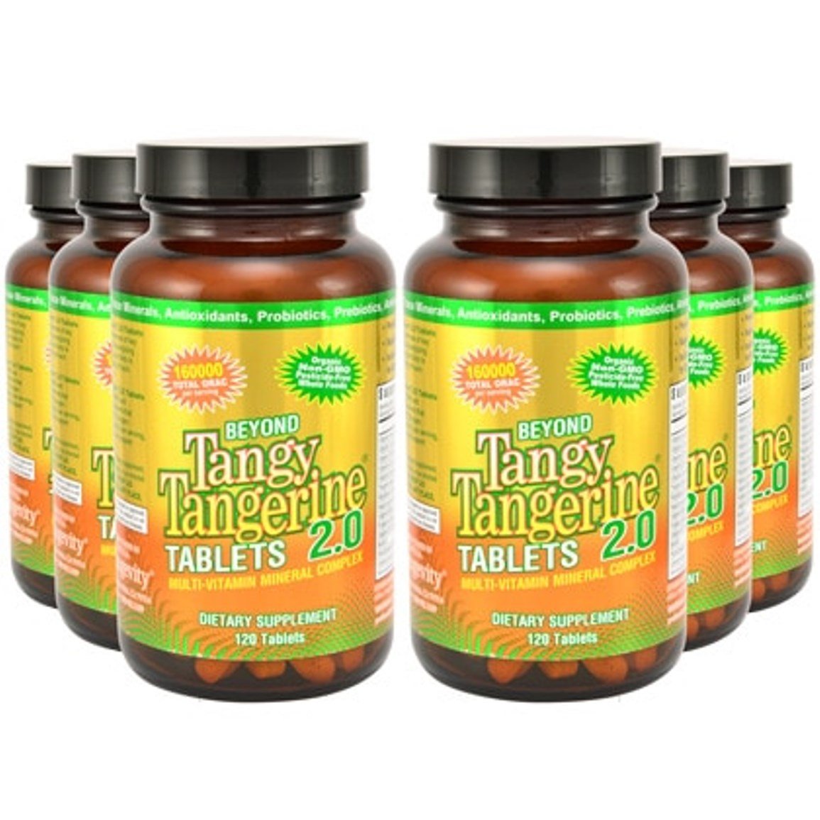 Youngevity Beyond Tangy Tangerine 2.0 Multi-Vitamin & Mineral Complex - Made with Natural & Whole Foods | 160,000 ORAC | 120 Tablets - 6-Pack