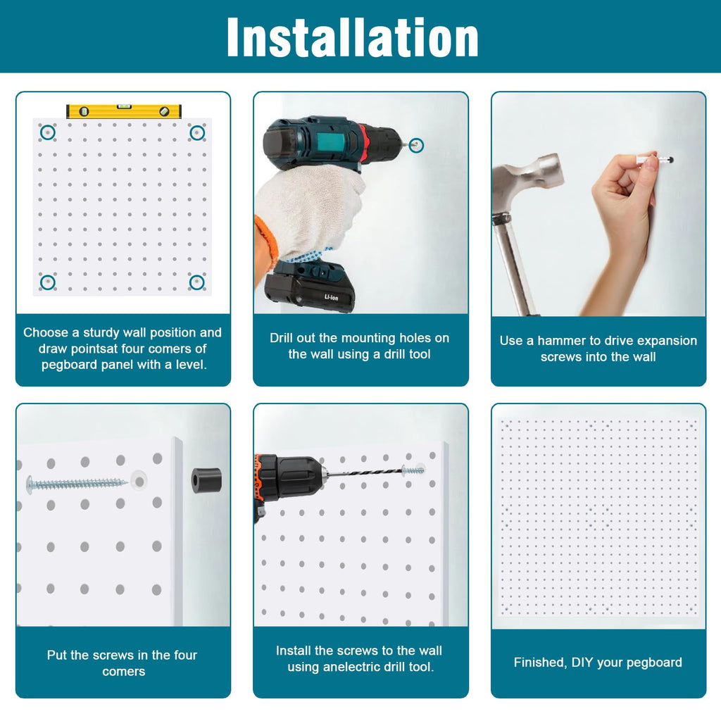Daanxw 4 Pack Steel Peg Board,Universal 1/8 and 1/4 Pegboard Accessories,Ideal for Garage Tool Storage, Office Organization, Craft Room, Kitchen etc. (White, 4-12X12)