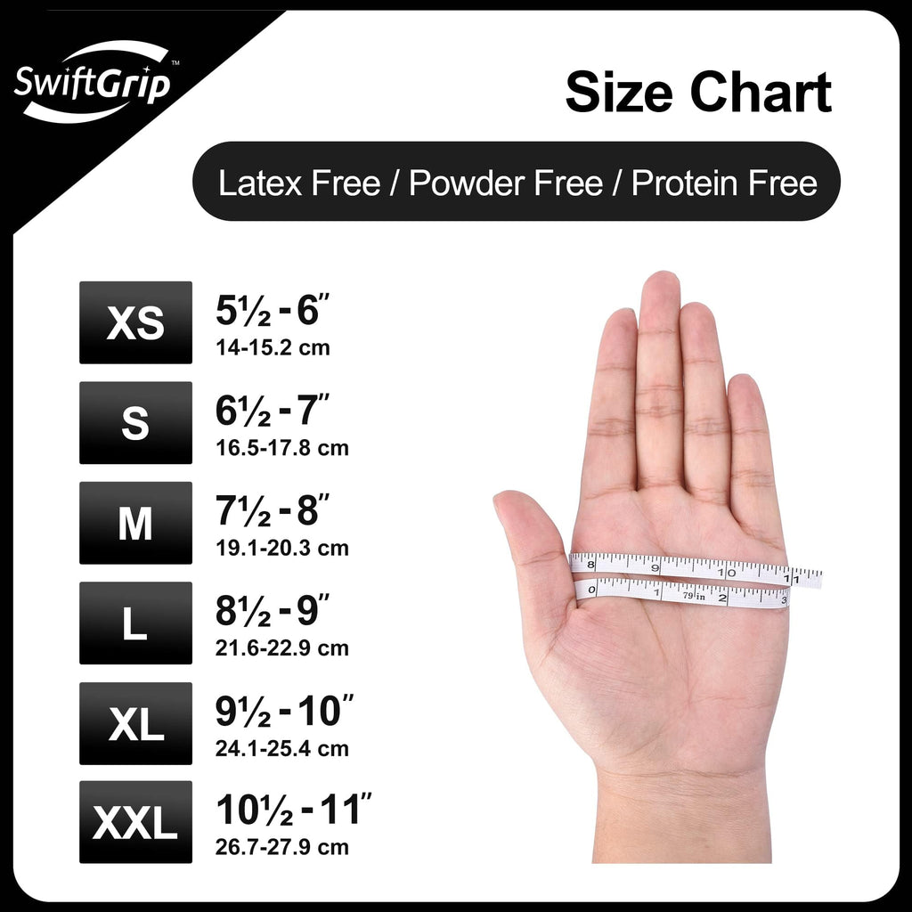 SwiftGrip Black Nitrile Exam Gloves, Disposable Latex Free for Medical, Cooking & Esthetician, Food-Safe Rubber Gloves, Powder Free, Non-Sterile, 1000ct Case (X-Small)