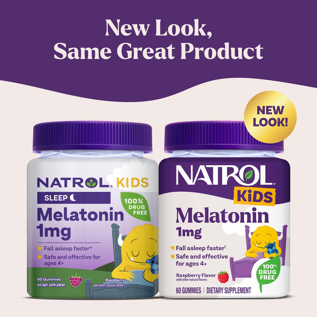 Natrol Kids Melatonin Gummies 1mg, Children's Melatonin for Restful Sleep, 60 Raspberry-Flavored Sleep Gummies, 60 Day Supply