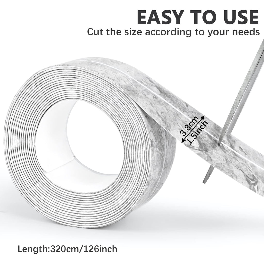 Caulk Tape Waterproof Self Adhesive, 2 Rolls Toilet Caulk Sealing Strip, Bathtub Caulking Sealant Tape for Kitchen, Bathroom, Countertop, Sink, Floor Wall Edge Protector(Grey Marble 1.5" x 10.5Ft)