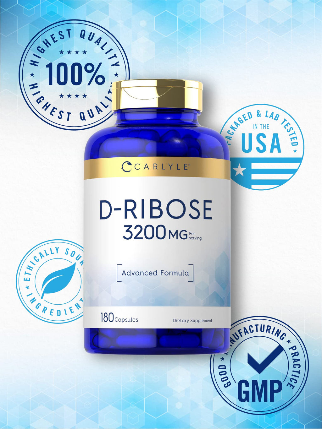 Carlyle D-Ribose Capsules | 3200mg | 180 Pills | Advanced Formula