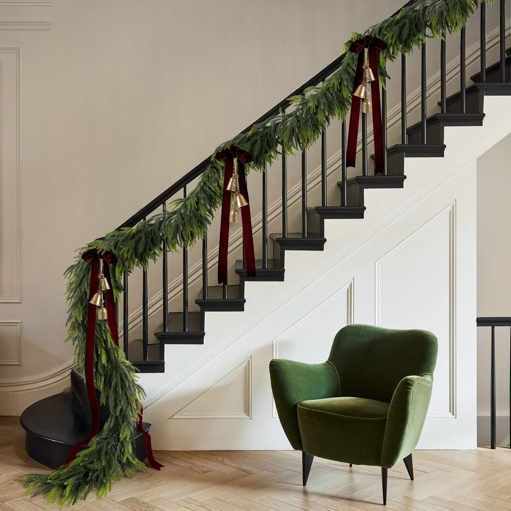 N&T NIETING 9FT Christmas Norfolk Pine Garland Real Touch Artificial Greenery Garlands Faux Winter Garland for Mantle Fireplace Table Stair Front Door Indoor Outdoor Holiday Xmas Decorations (1 Pcs)