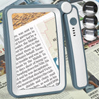 Magnifying Glass for Reading, Rechargeable 5X Large Page Magnifier with Light, Folding Handheld Dimmable Rectangle Lighted Magnifier for Reading Book Small Print for Seniors Low Vision, Blue White