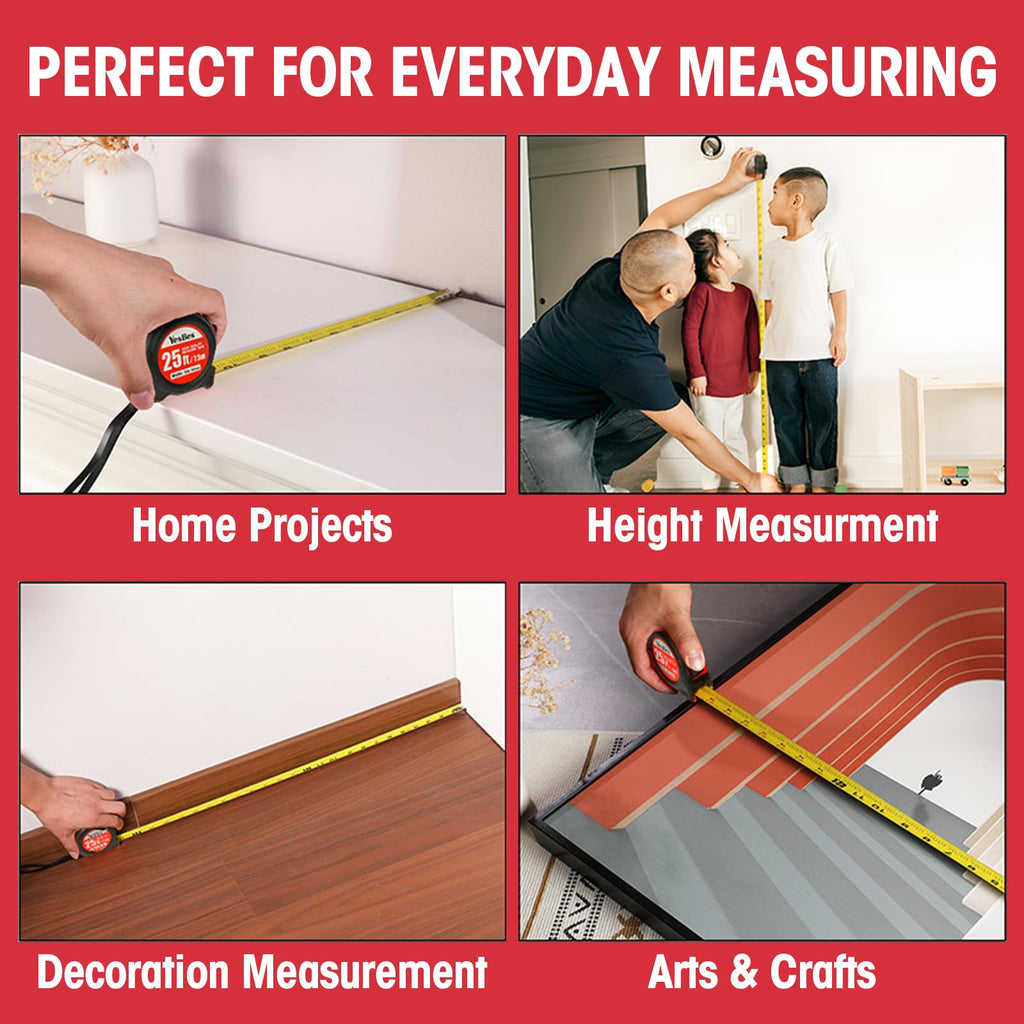 Tape Measure 25 ft, 5 Pack Bulk Easy Read Measurement Tape, Self-Locking Measuring Tape Retractable 1-Inch Wide x 25 ft