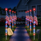VUHIYOM 8 Piece Flag Light Set, Solar American Flag Lights Outdoor, 4th of July Pathway Stake for 250th Anniversary, Patriotic Red White Blue Decorations for Garden Yard, Waterproof Auto On/Off