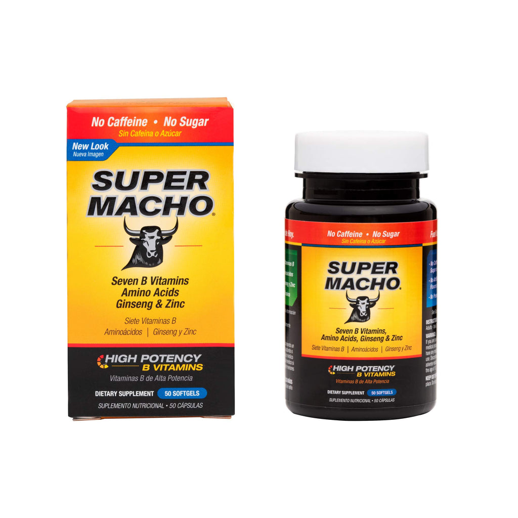 Super Macho Dietary Supplement with High Potency Zinc & 7 B Vitamins, No Preservatives, Sugar or Caffeine, Made in USA, 50 Softgels (3 Pack)