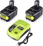2Pack 6.0Ah Repacement for Ryobi 18V Battery with P117 Charger Compatible with Ryobi Battery 18V P102 P103 P104 P105 P107 P108 P109 Battery & Charger Kit
