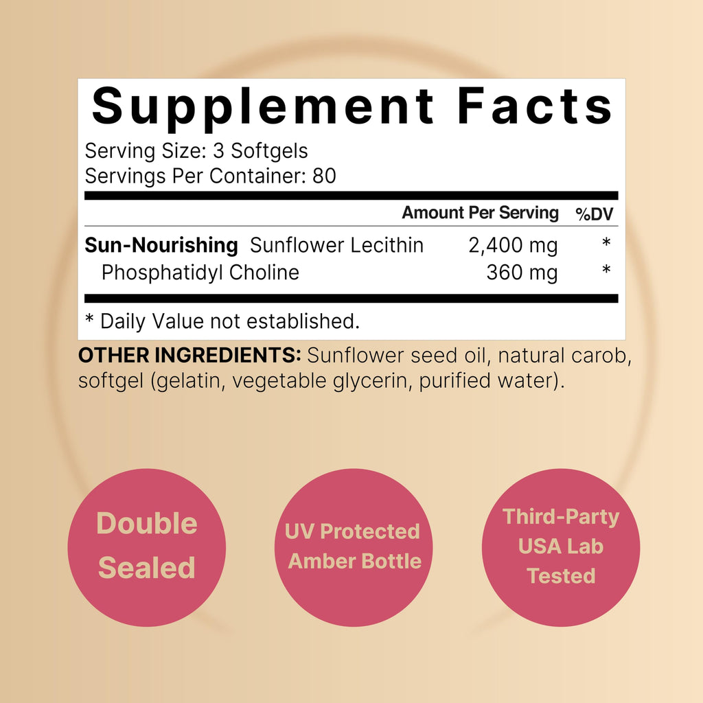 NatureBell Sunflower Lecithin - 240 Softgels - 2,400mg Cold Pressed Sunflower Lecithin - with Naturally Occurring Phosphatidyl Choline - for Lactation & Normal Milk Flow Support*