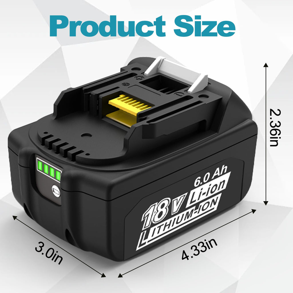 CHAUNVEN 6.0Ah Battery Replacement for Makita 18V Battery Compatible with 18 Volt BL1860B BL1850B BL1840B BL1830B BL1815B Batteries