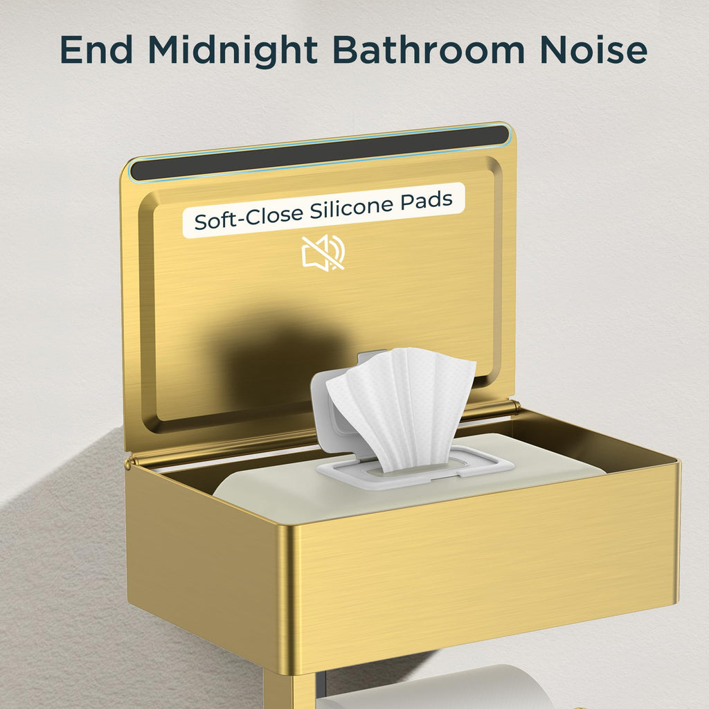 FORIOUS Toilet Paper Holder with Shelf, Wall-Mounted Modern Wipes Dispenser
