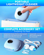 2025 Upgraded Ultrasonic Contact Lens Cleaner【50KHz Germany Super Motor】【Top1 Intelligent Chip-Smart Modes】 Gentle Cleaning & 99% Brightness, Portable Contact Lens Care Tools Home Travel (Blue)