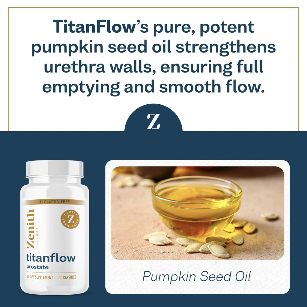 Zenith Labs - TitanFlow - Prostate Supplements for Men - with Pumpkin Seed Oil to Support Urinary and Prostate Health