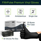 Black Vinyl Disposable Gloves Large 50 Pack - Latex Free, Powder Free Medical Exam Surgical, Home, Cleaning, and Food 3 Mil Thickness