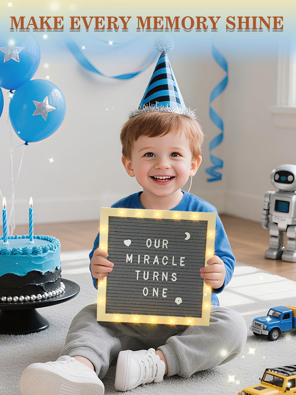 Changeable Felt Letter Board with LED Lights - 10��10" Message Custom Signs & Wood Stand & 450 Letters, Poster Board for Christmas/Pregnancy/Baby Announcement/Classroom Wall Decor Gifts, Grey