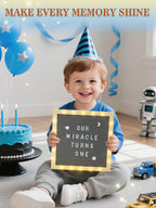 Changeable Felt Letter Board with LED Lights - 10��10" Message Custom Signs & Wood Stand & 450 Letters, Poster Board for Christmas/Pregnancy/Baby Announcement/Classroom Wall Decor Gifts, Grey