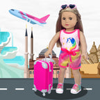 XFEYUE 23 Pcs American 18 inch Doll Clothes and Accessories - Suitcase Luggage , Pillow, Sunglasses, Camera, Passport, Mobile Phone , Computer Doll Travel Gear Play Set (No Doll)