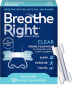 Breathe Right Nasal Strips, Clear Large Nose Strips, Snoring, Nasal Congestion, Deviated Septum, Allergies, 30 Ct (Packaging May Vary)