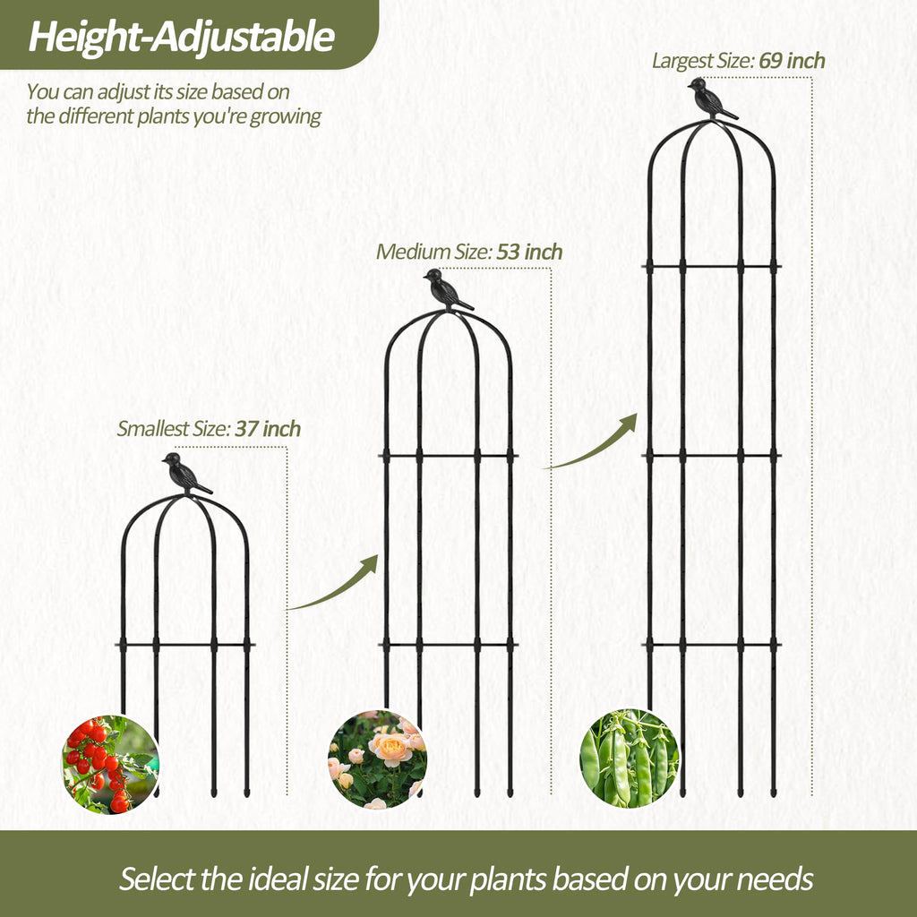 Trellume Garden Obelisk Trellis for Climbing Plants Outdoor - 69"(H), Rustproof Trellis with Adjustable Rings, Metal Plant Support for Potted Vines, Garden Trellis Use for Outdoor or Indoor(2 Pack)