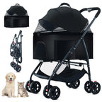 ZHUOKECE 3-in-1 Pet Dog Stroller, Dog Wagon with Removable Carrier, Cat Stroller for Medium Dogs Up to 55lbs (Black)