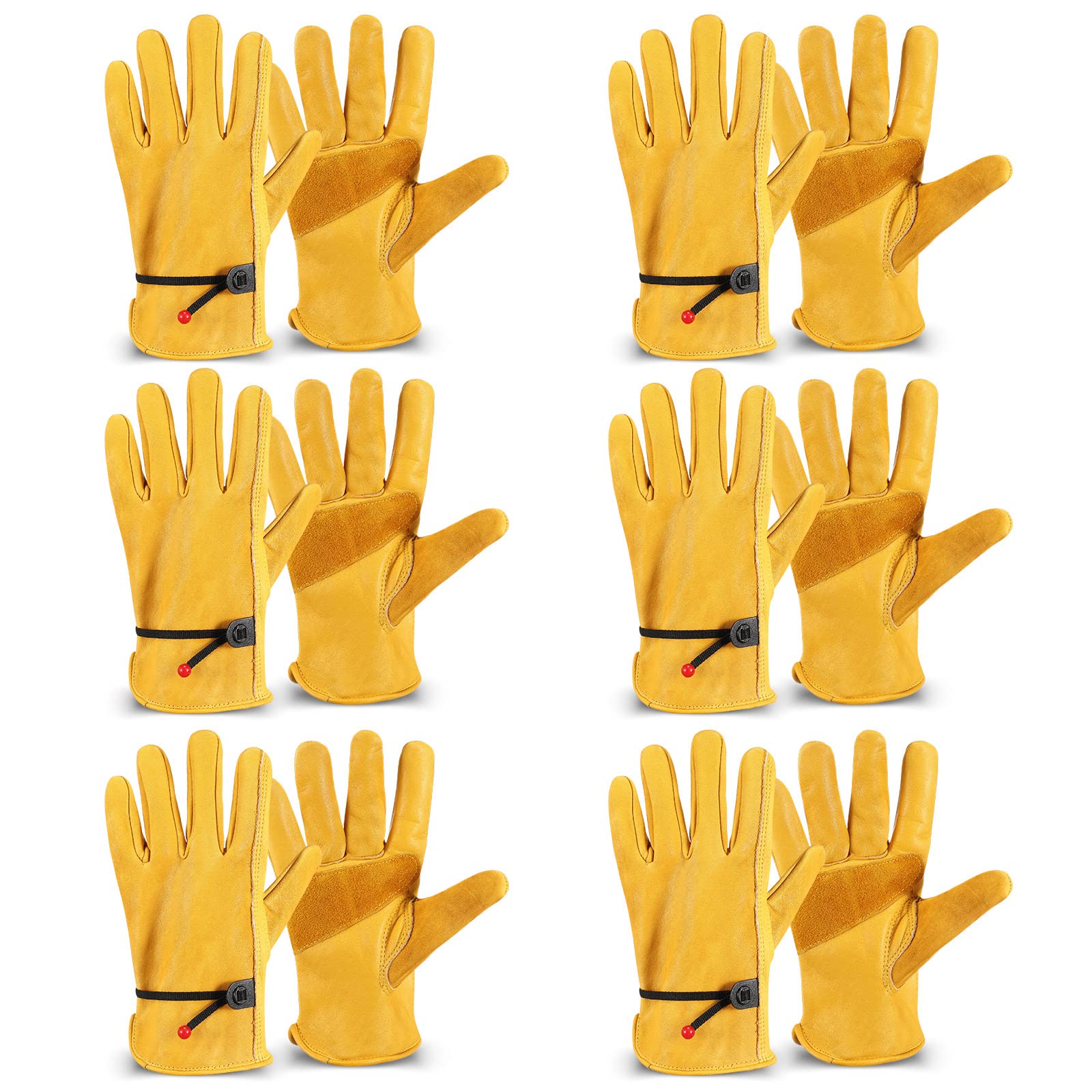 Tarpop 6 Pairs Men's Cowhide Leather Gloves Large Cowhide Leather Gardening Gloves with Reinforced Palm Stretchable Wrist Tough Working for Wood Cutting Construction Driving Garden Working