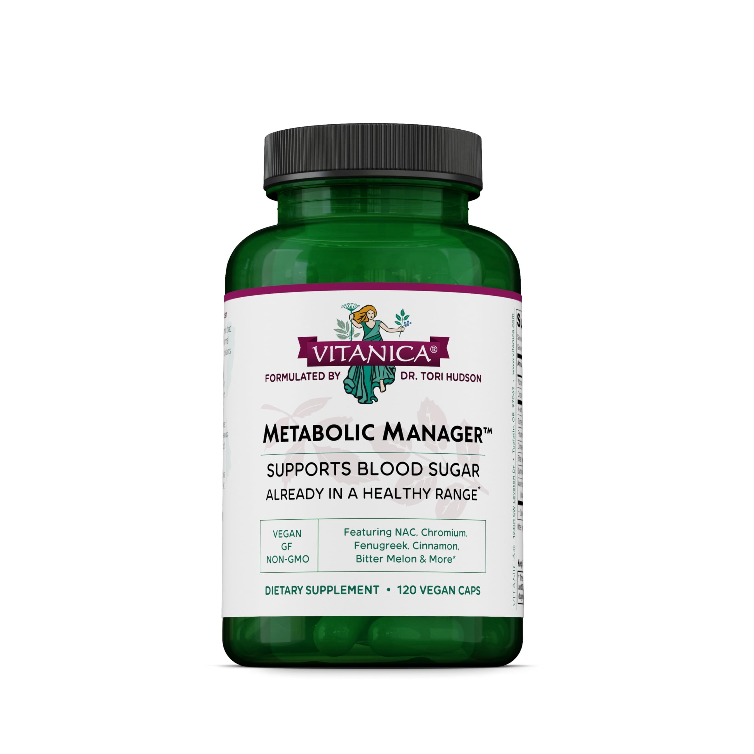 Vitanica Metabolic Manager - Herbal Supplement to Support Healthy Metabolic Response - Dietary Supplement with Vitamin D - Vegan Antioxidant Supplement - 120 Capsules