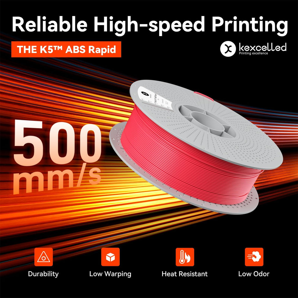 Kexcelled High Speed ABS Filament 1.75mm,500mm/s Rapid Orange ABS 3D Printer Filament for Fast Printing,Heat Resistant Highly Resistant Durable 1KG Spool (2.2 LBS)