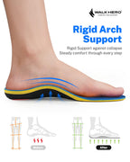 WalkHero Heavy Duty High Arch Support Insoles, 220+lbs High Arch Support Orthotics Inserts for Plantar Fasciitis, Flat Feet, Pronation and Heel Pain (Mens 10-10.5 | Womens 12-12.5, Glacial Blue)