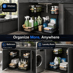 GeeBom Under Sink Organizer 2 Pack, Double Slide Out Metal Shelf, Black